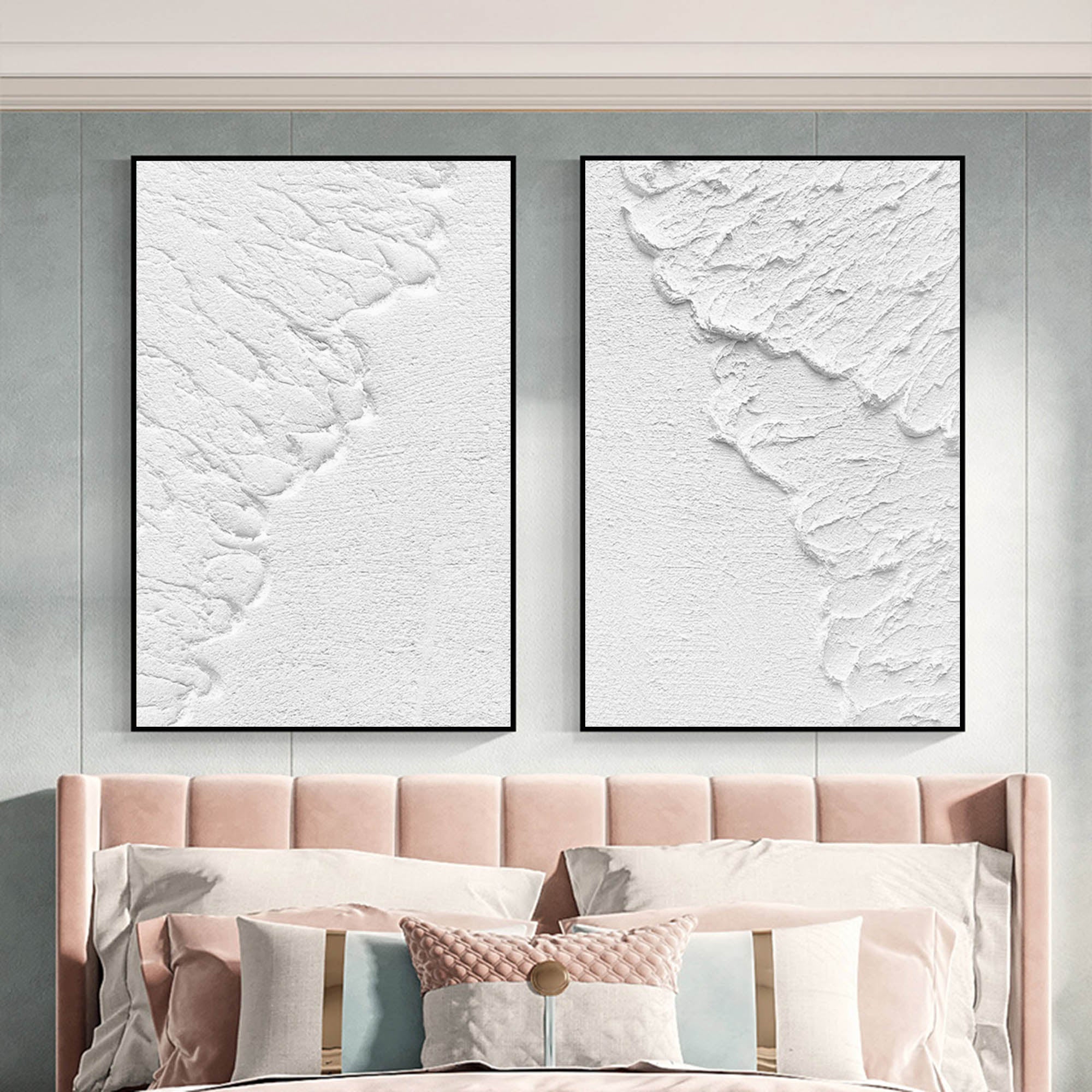 Large White 3D Abstract Art Textured Wall Art Plaster Wall Art Minimalist Canvas Painting Set of 2