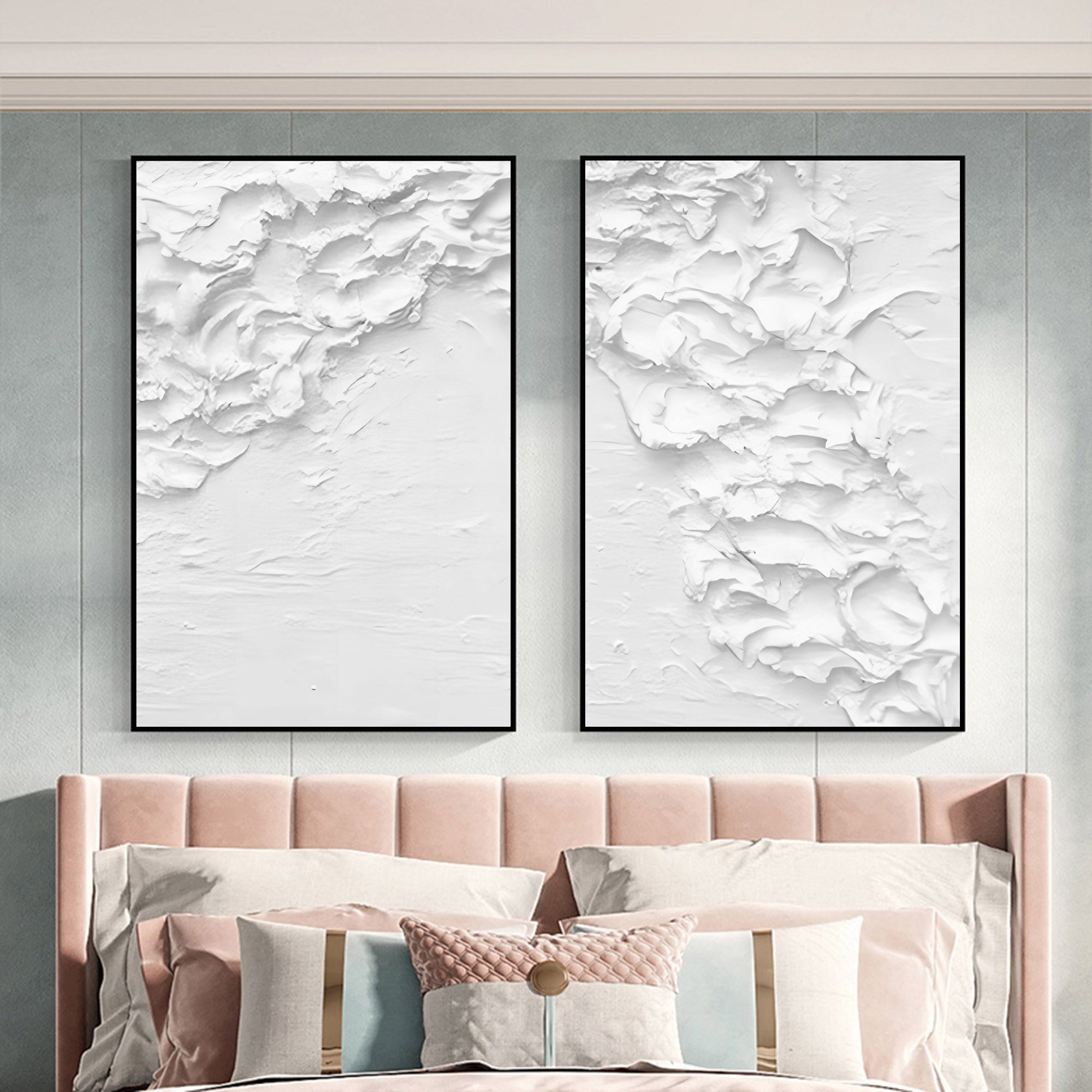 Large White 3D Abstract Art Textured Wall Art Plaster Wall Art Minimalist Canvas Painting Set of 2