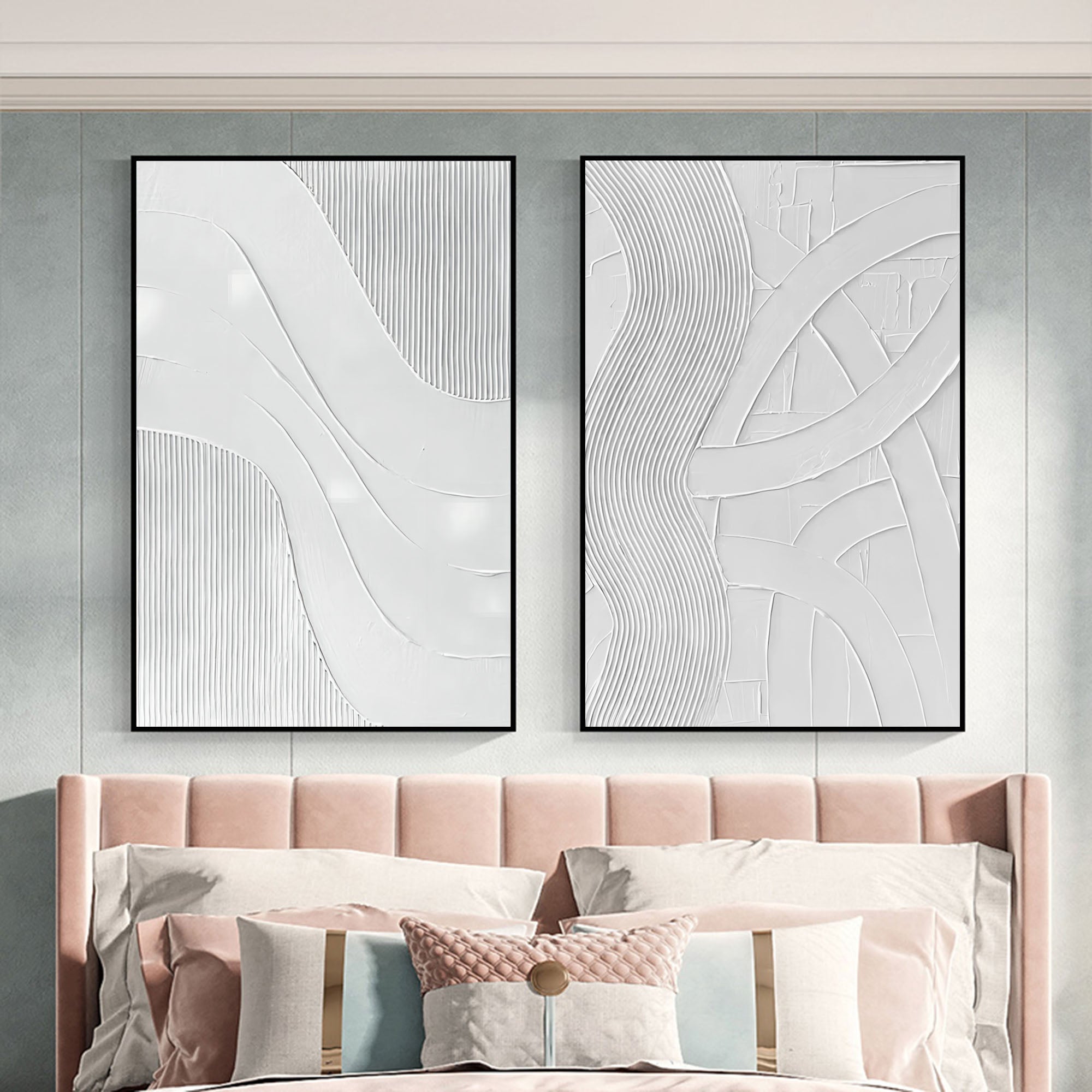 Large White 3D Abstract Art Textured Wall Art Plaster Wall Art Minimalist Canvas Paintings Set of 2