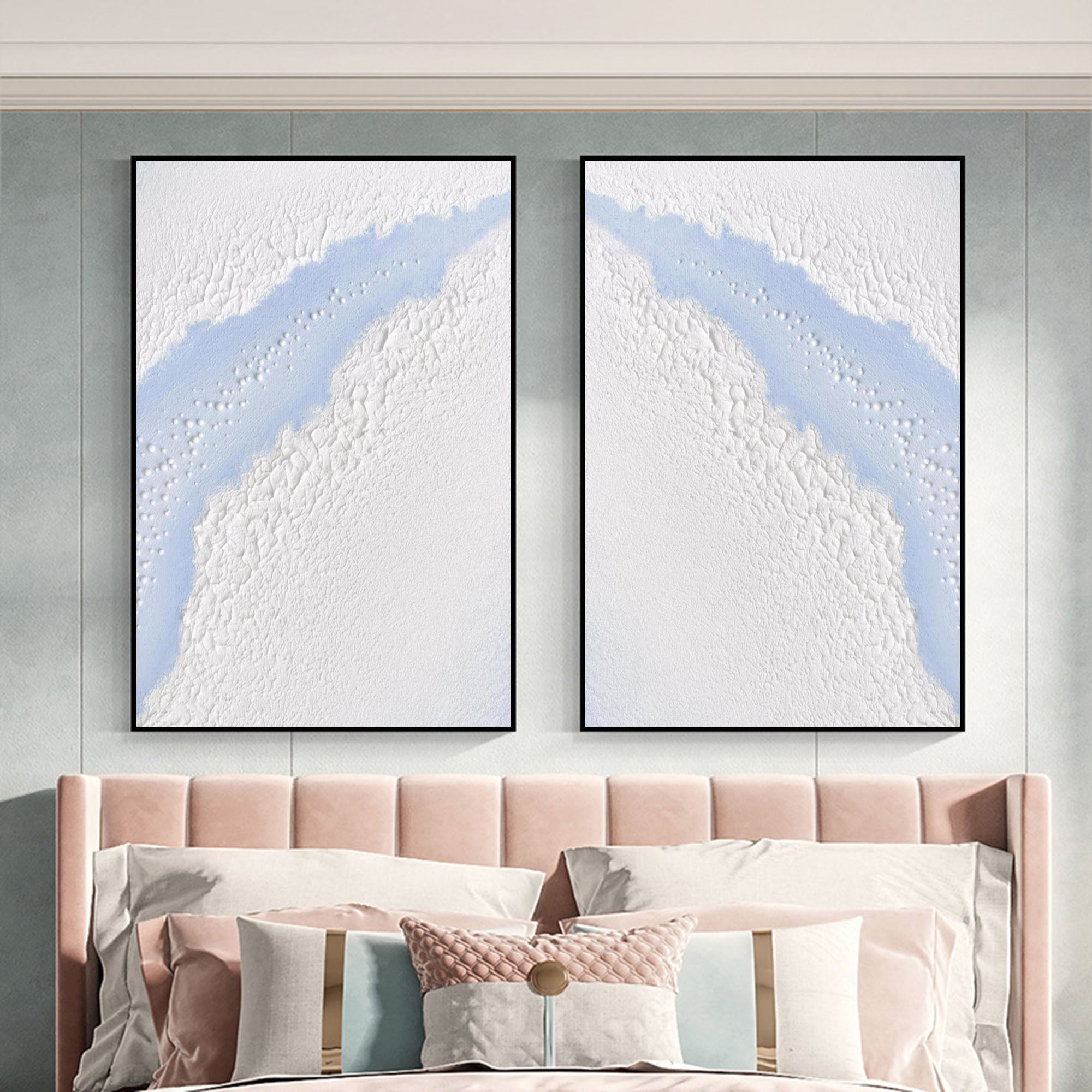 Large White 3D Abstract Art Textured Wall Art Plaster Wall Art Minimalist Canvas Painting Set of 2