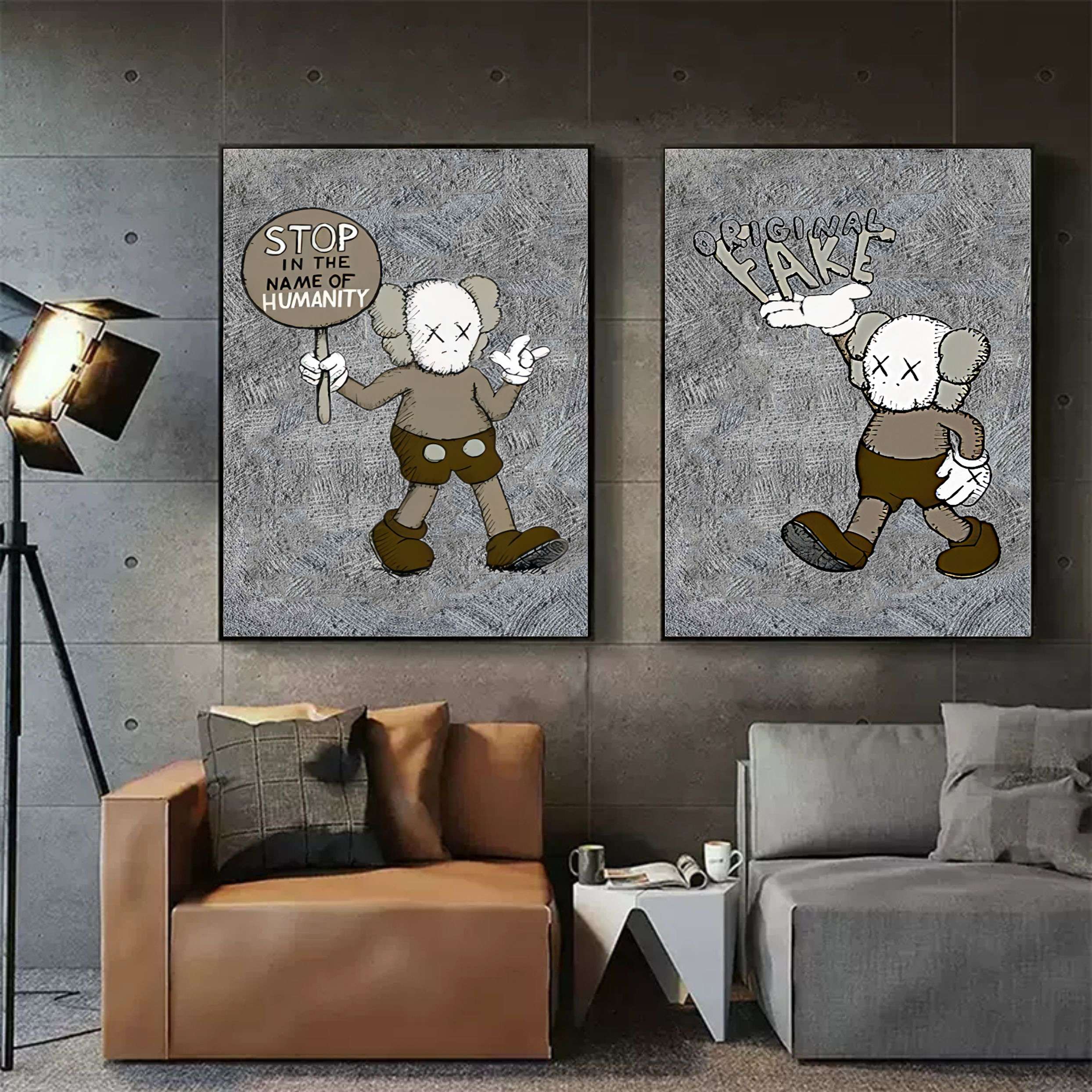 Large KAWS Painting Set of 2 KAWS Canvas Art Set of 2 KAWS Wall Art Set of 2 KAWS Pop Art Sale