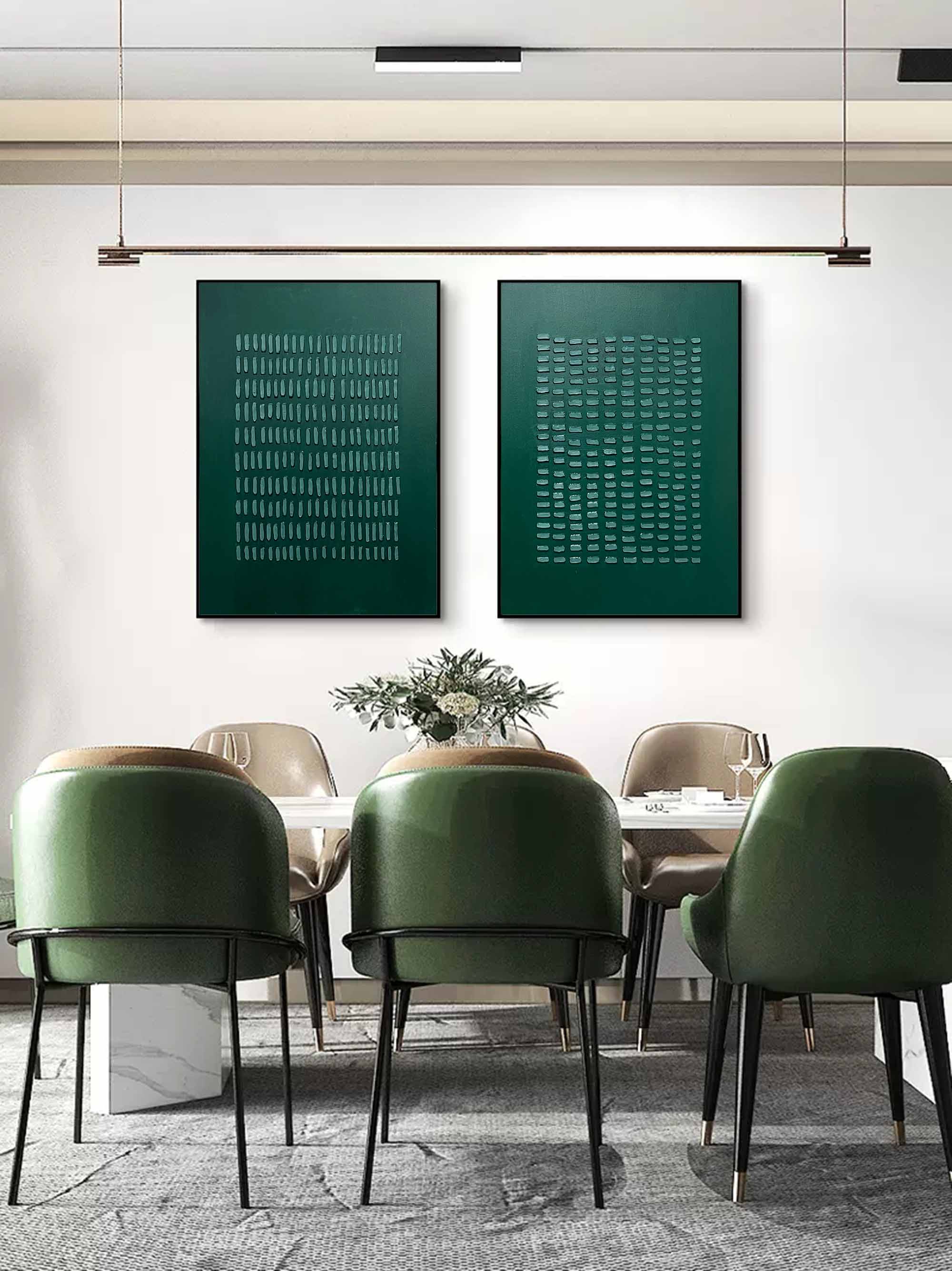 Set of 2 3D Dark Green Canvas Painting 3D Dark Green Textured Wall Art Set of 2 Wabi-Sabi Painting Set of 2