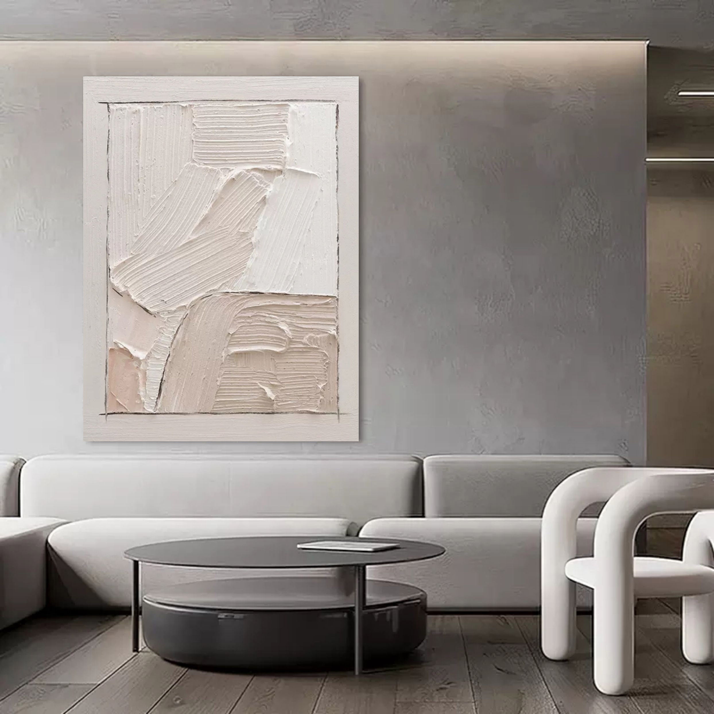 Large Beige 3D Minimalist Abstract Painting 3D Plaster Art Wabi-Sabi Wall Art Textured Wall Decor Painting