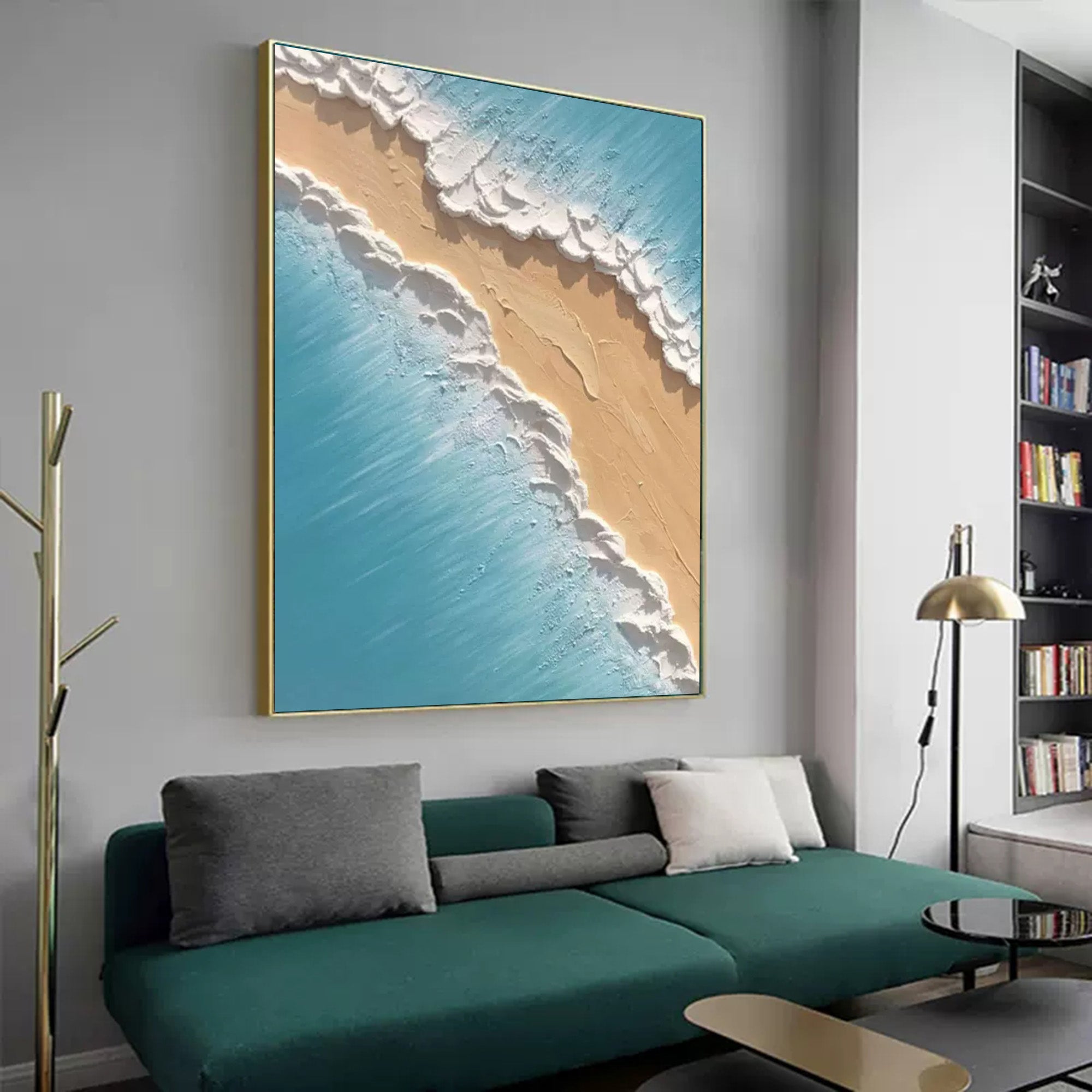 Large Blue 3D Sea Texture Painting on Canvas Texture Wall Art Plaster Wall Art Sea View Room Decor