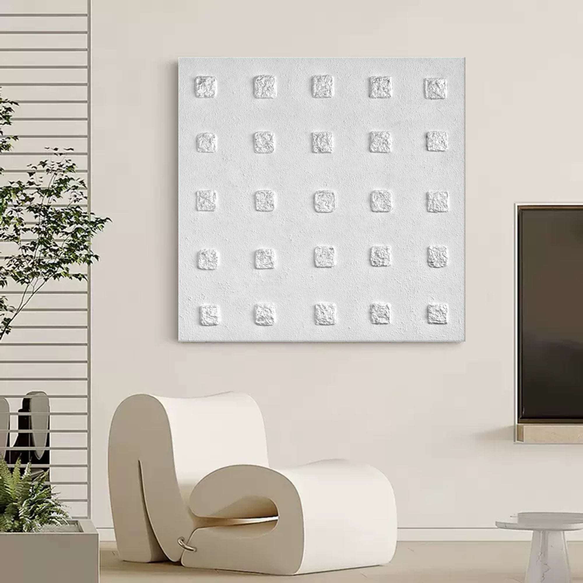 3D White Abstract Canvas Art Textured Wall Art White Abstract Oil Painting Minimalist Textured Art Canvas