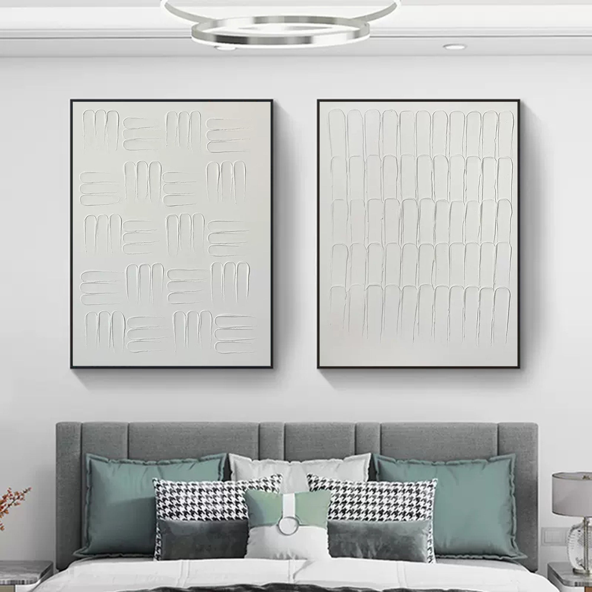 White 3D minimalist abstract painting set of 2 White plaster abstract art on canvas set of 2 textured wall art