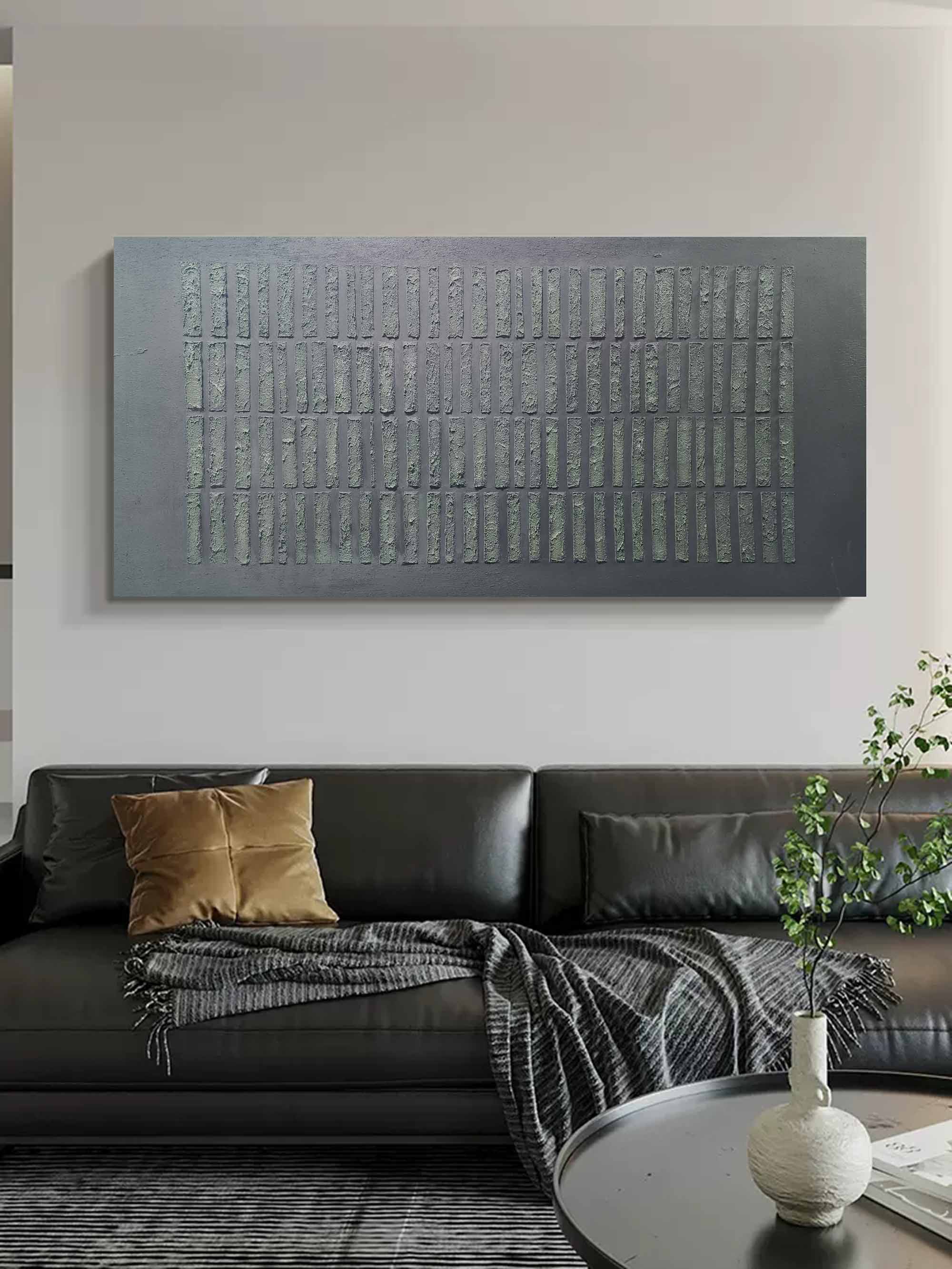 Large 3D Dark Green Abstract Painting Dark Green Oil Painting On Canvas Dark Green Textured Wall Art