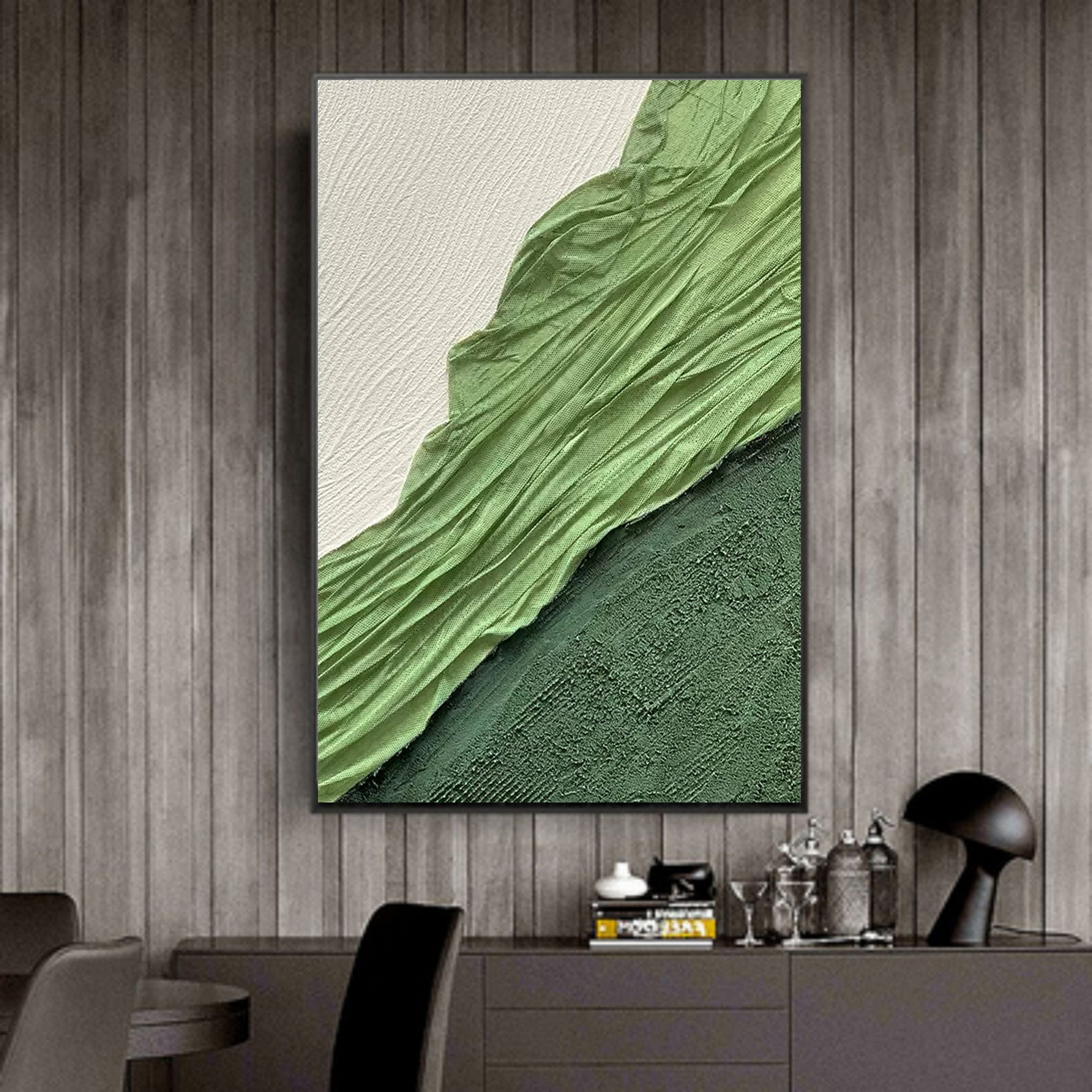 Green Abstract Art on Canvas Green Minimalist Abstract Painting 3D Plaster Art Textured Wall Art