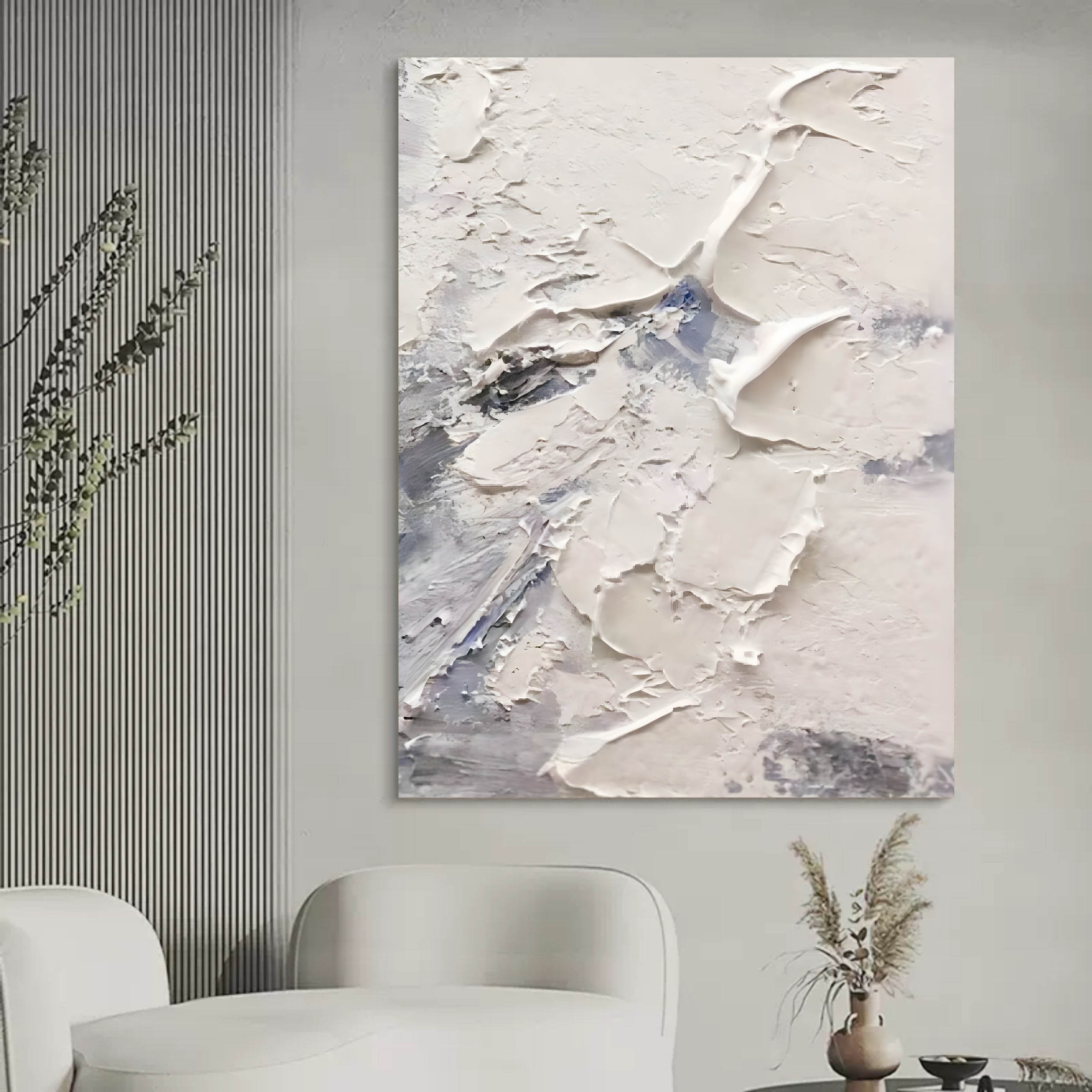 Large White 3D Abstract Art Plaster Art On Canvas Plaster Wall Art Heavy Textured Acrylic Painting