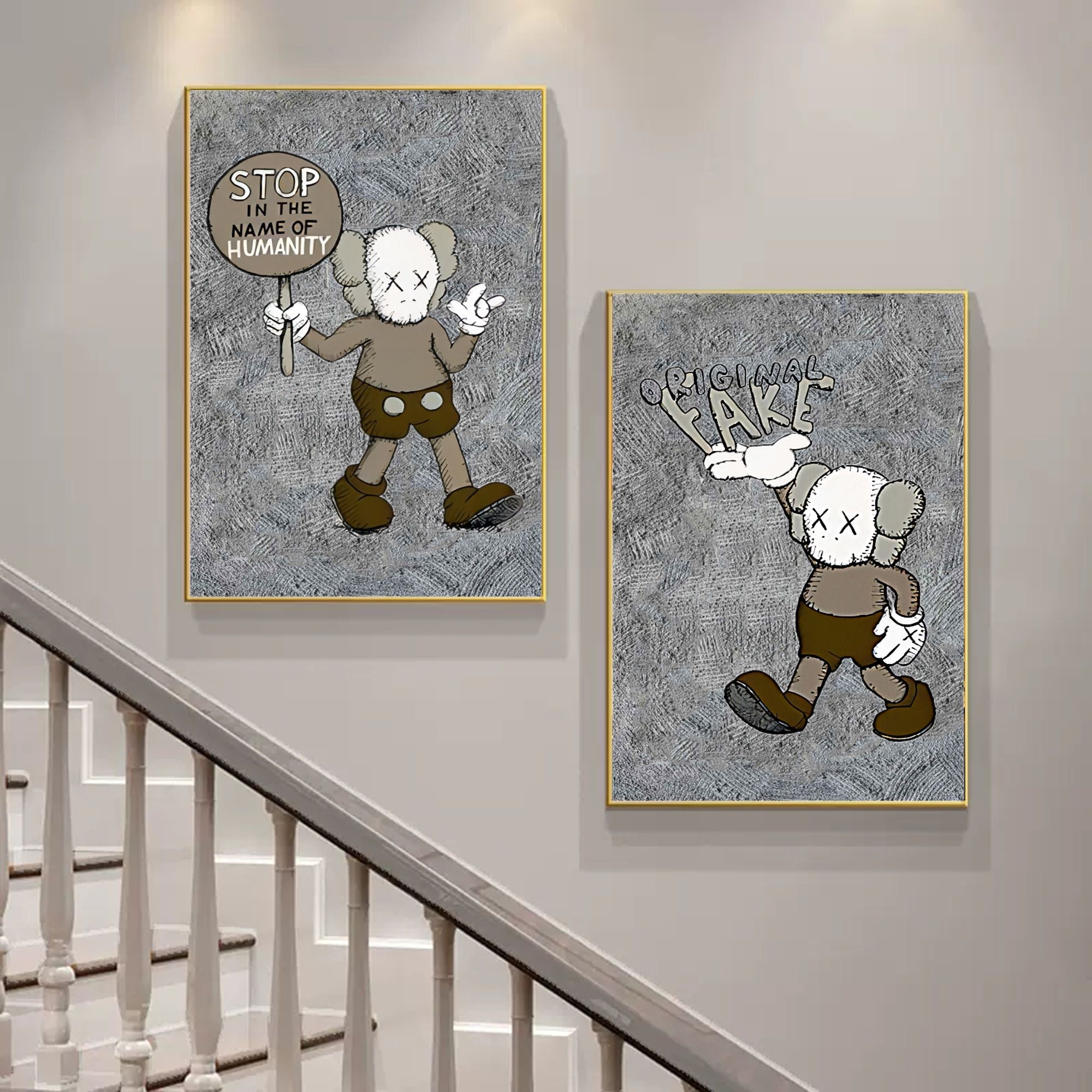 Large KAWS Painting Set of 2 KAWS Canvas Art Set of 2 KAWS Wall Art Set of 2 KAWS Pop Art Sale