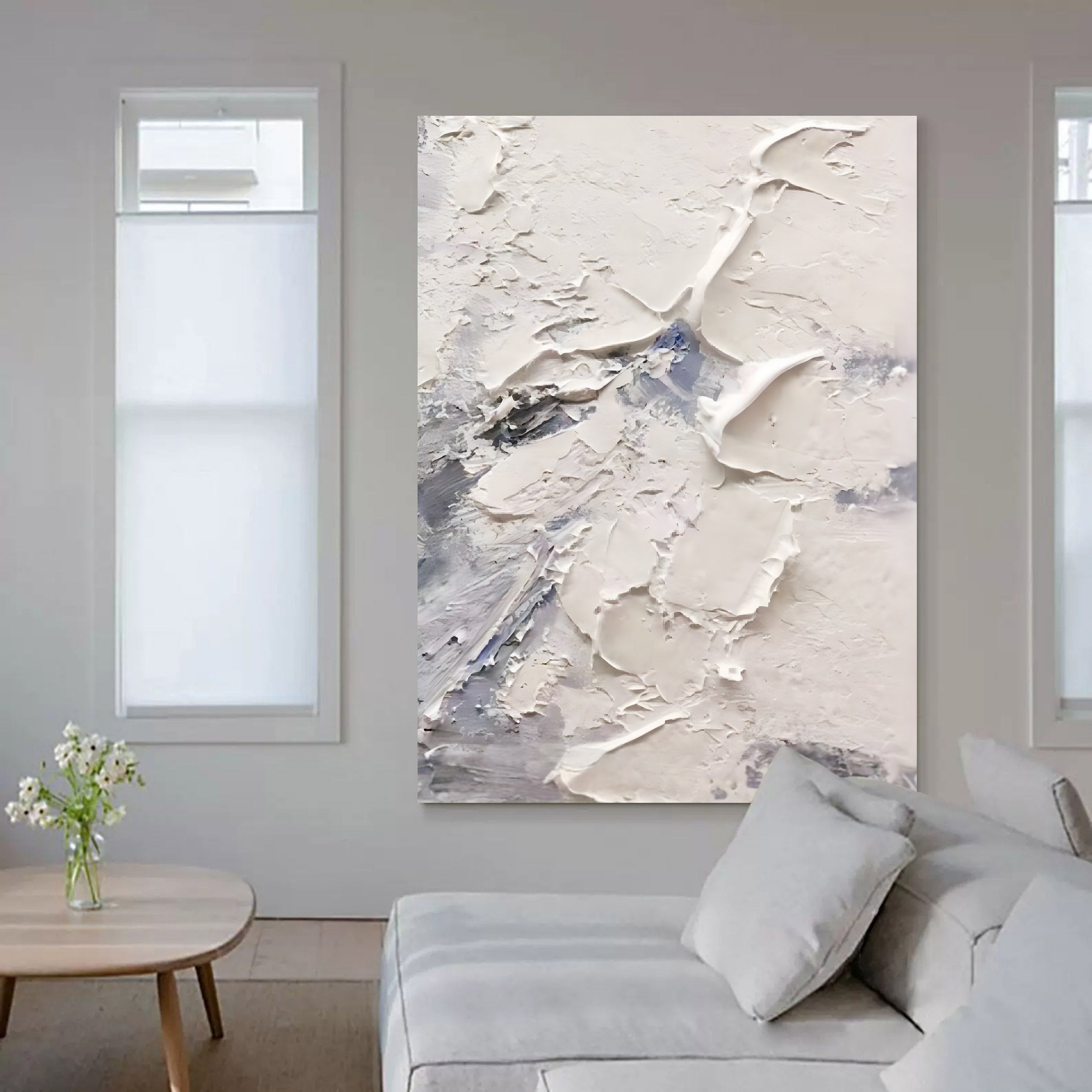 Large White 3D Abstract Art Plaster Art On Canvas Plaster Wall Art Heavy Textured Acrylic Painting