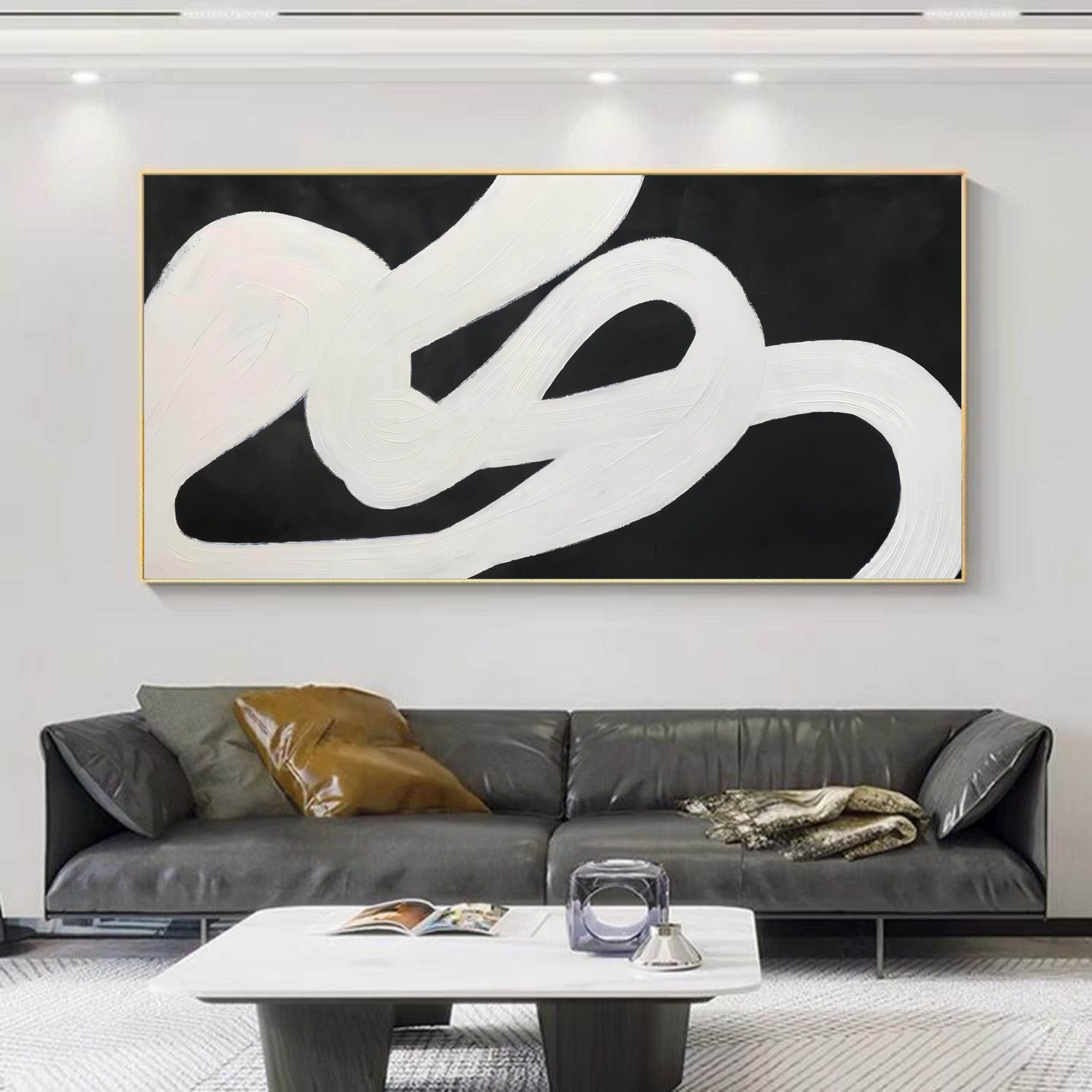 Large Black and White 3D Abstract Art Canvas Black and White Oil Painting Textured Abstract Wall Art