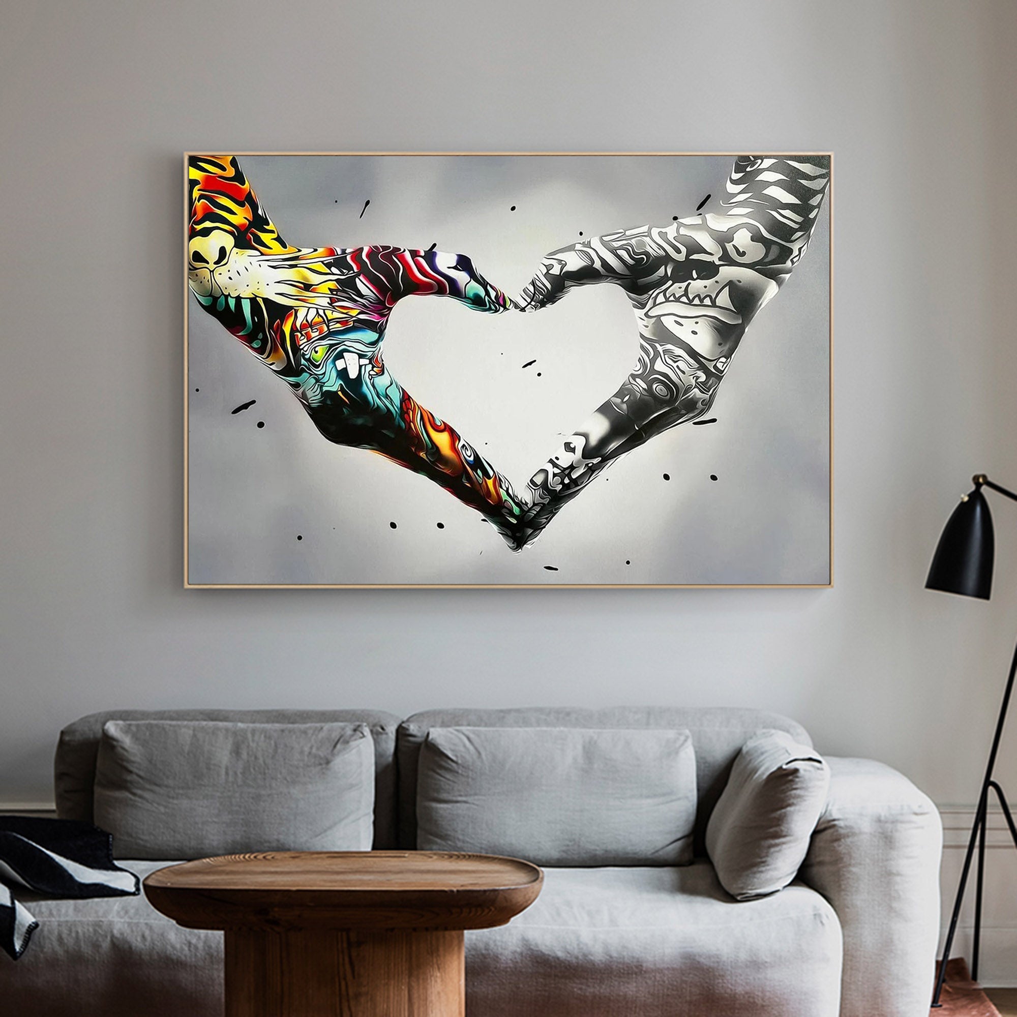 Hand Gesture Heart Graffiti Art Canvas Painting Love Heart Hands Handmade Wall Art Love Heart Street Art for Living Room Home Decor