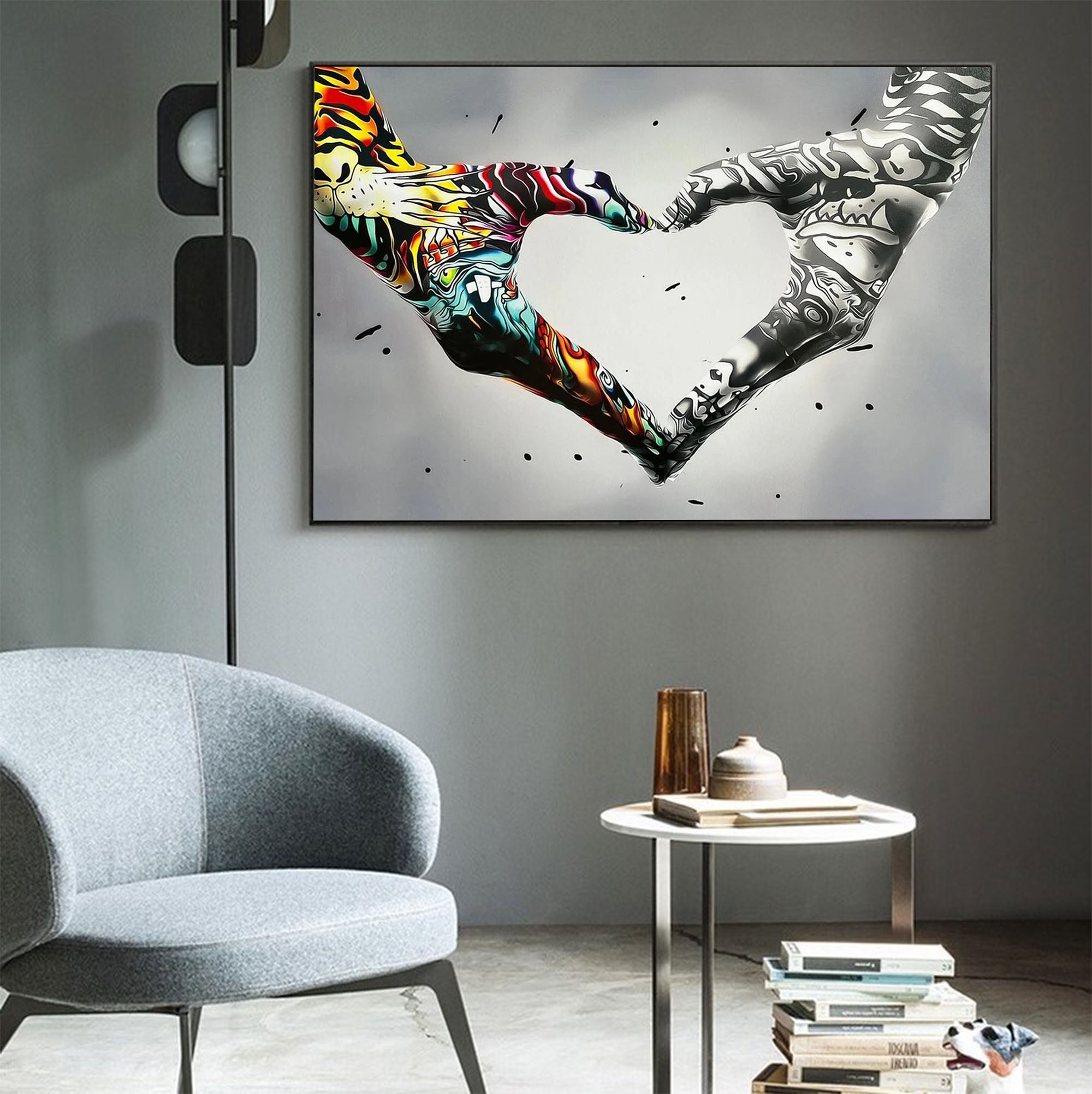 Hand Gesture Heart Graffiti Art Canvas Painting Love Heart Hands Handmade Wall Art Love Heart Street Art for Living Room Home Decor