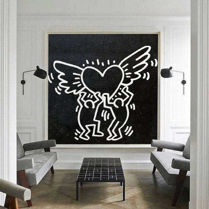 Keith Haring Artwork Heart Keith Haring Original Art Large Heart Canvas  Painting Living Room Decor