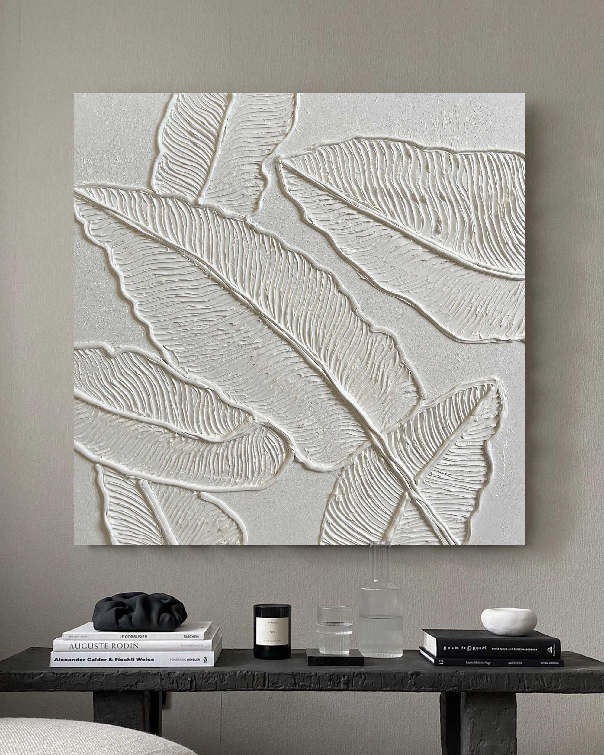 White Plaster Wall Art Textured Acrylic Abstract Painting 3D Minimalist Canvas Art