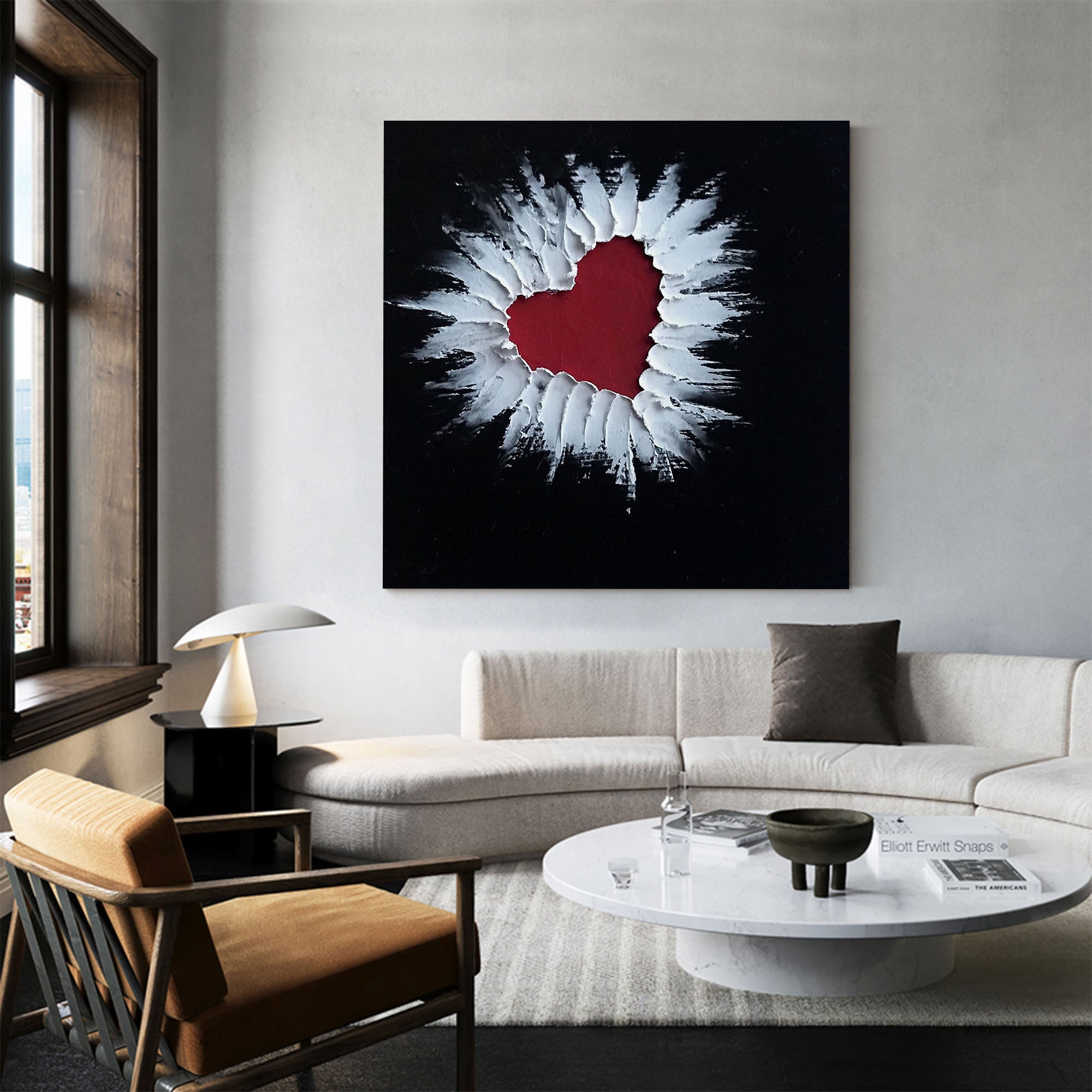 Red Heart Texture Painting Plaste Art LOVE bedroom wall art canvas 