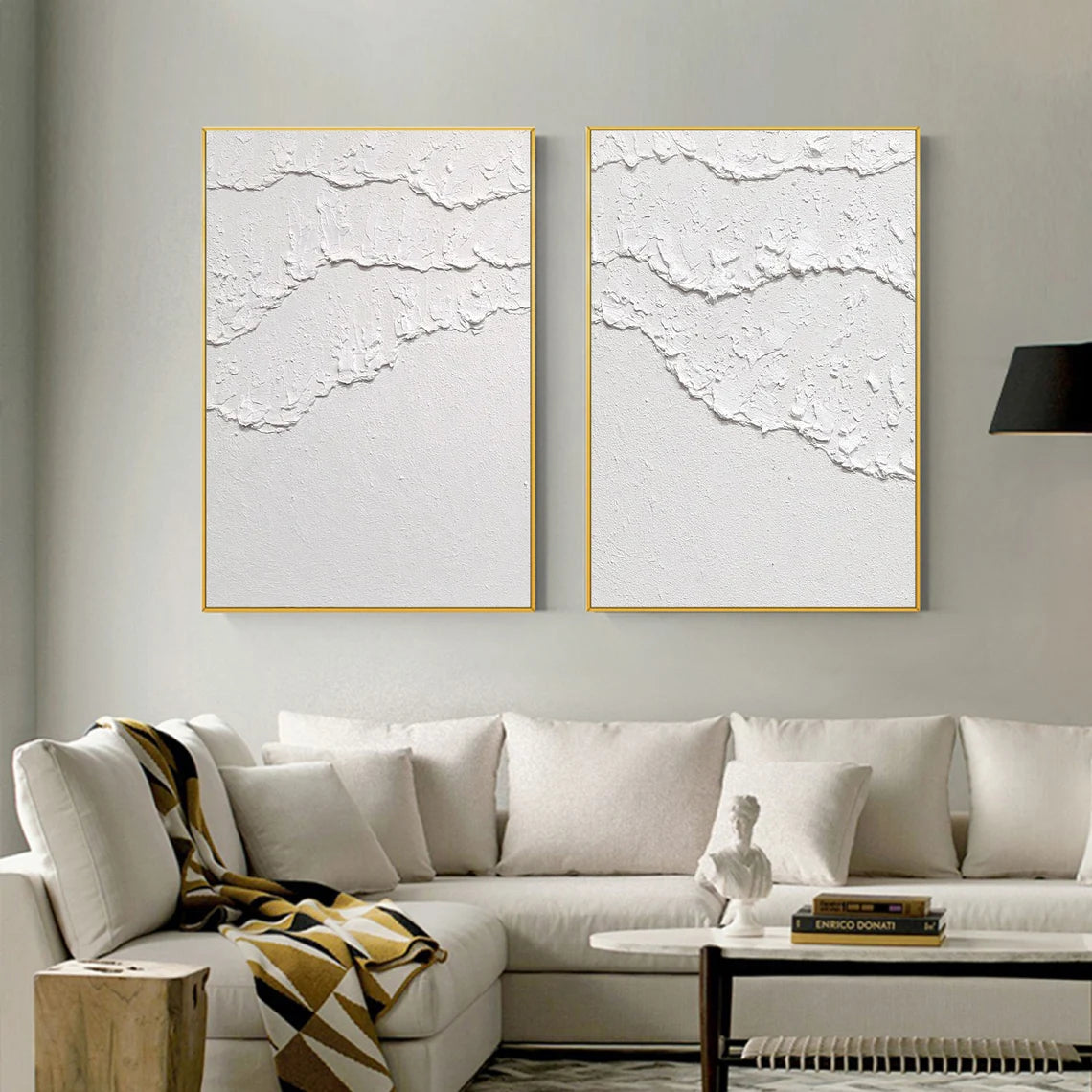 White 3D Abstract Painting Set of 2 White Plaster Art Set of 2 Plaster texture Wall Art Plaster Canvas Art Home Decor