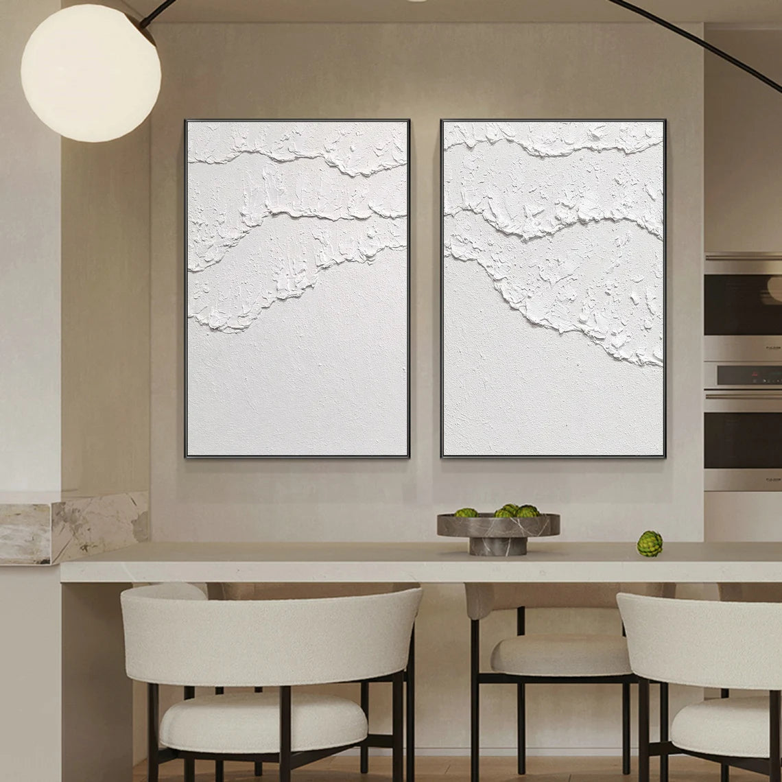 White 3D Abstract Painting Set of 2 White Plaster Art Set of 2 Plaster texture Wall Art Plaster Canvas Art Home Decor