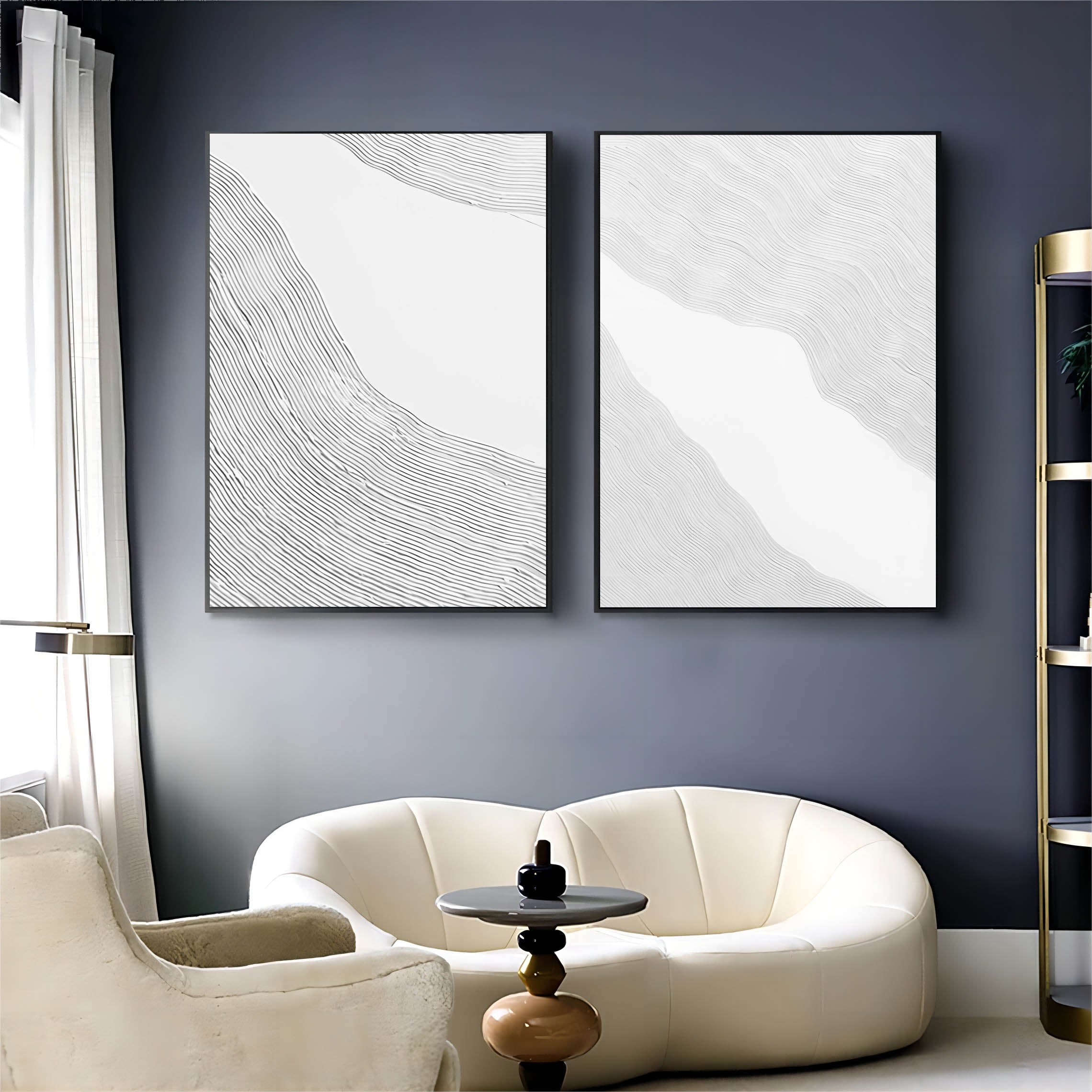 Large White 3D Abstract Art Textured Wall Art Plaster Wall Art Minimalist Canvas Painting Set of 2