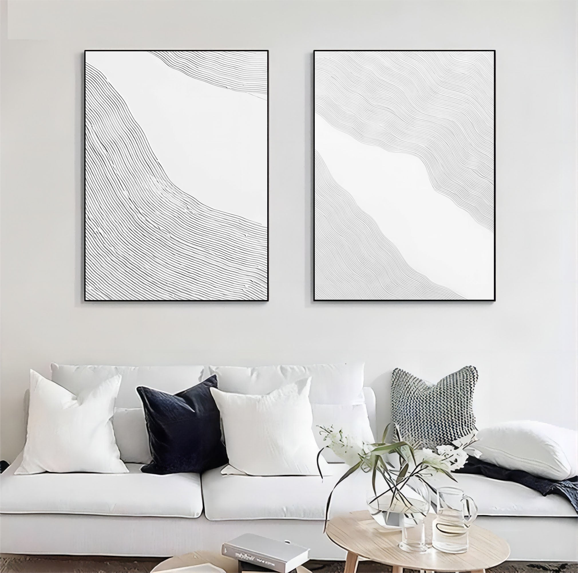 Large White 3D Abstract Art Textured Wall Art Plaster Wall Art Minimalist Canvas Painting Set of 2