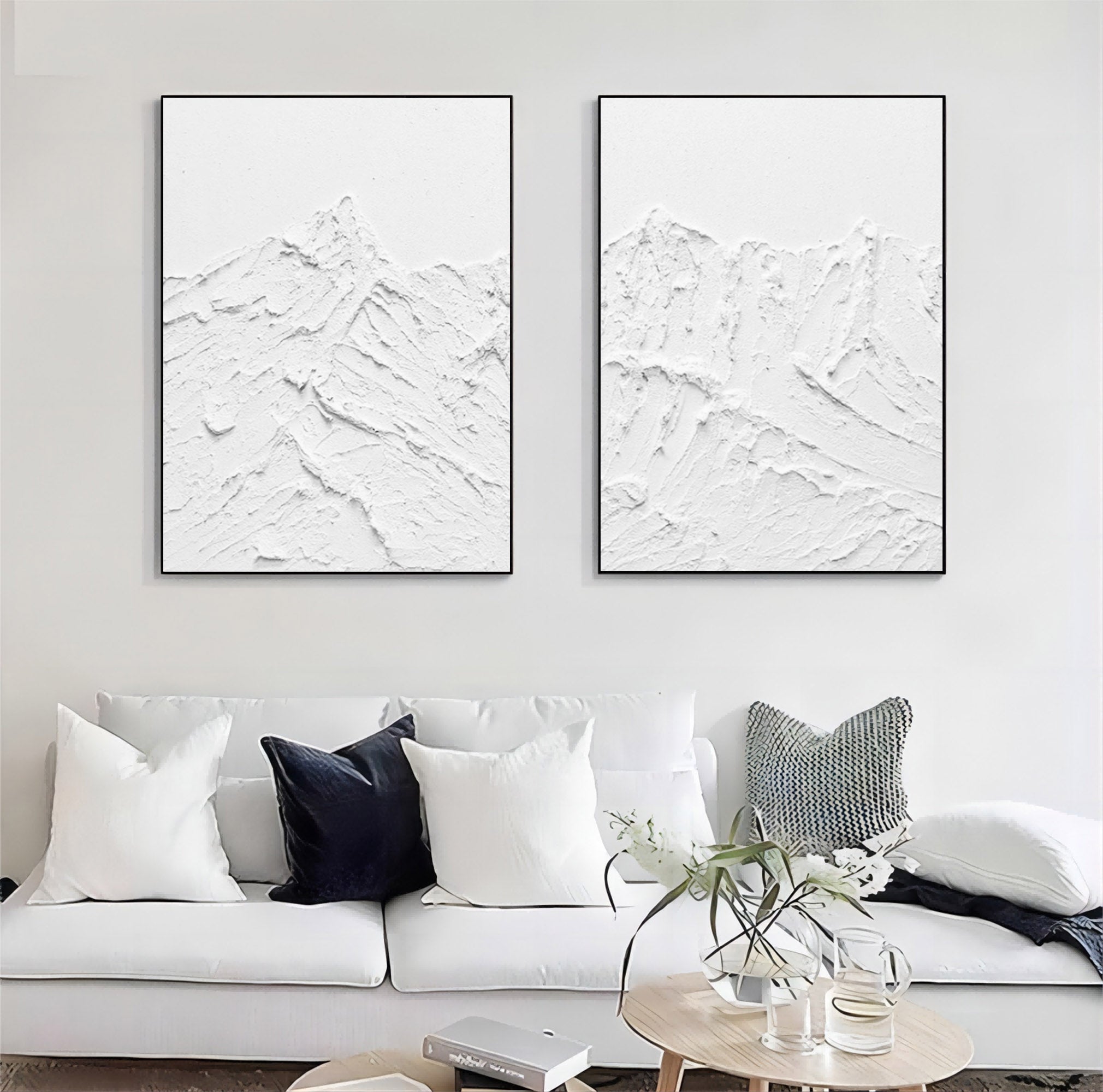 Large White 3D Abstract Art Textured Wall Art Plaster Wall Art Minimalist Canvas Painting Set of 2